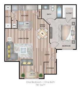 One Bedroom / One Bath - 761 SqFt.*