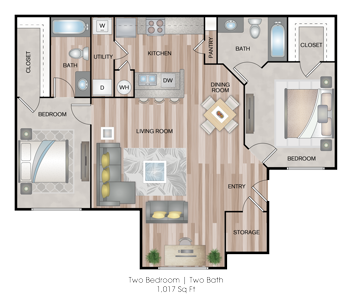 Two Bedroom / Two Bath - 1017 Sq.Ft.*